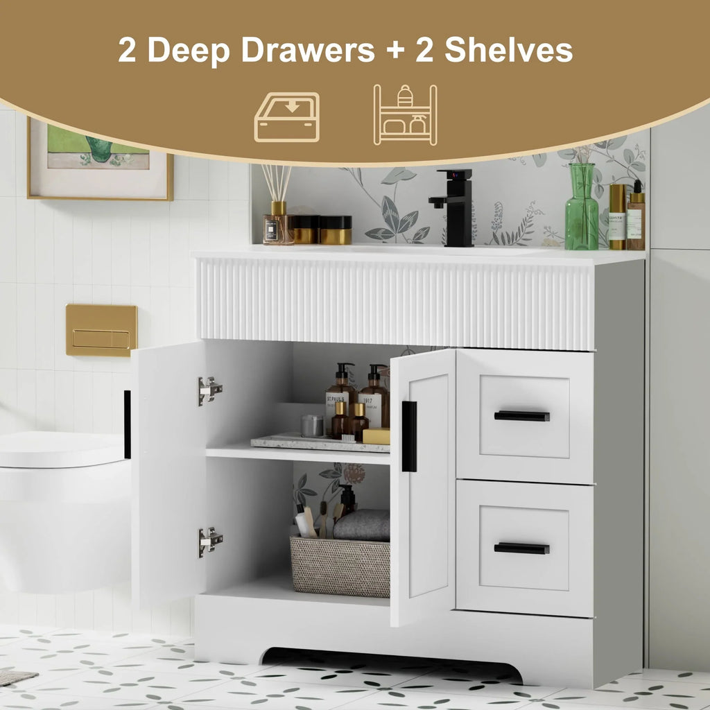 Wavy Line Ensemble meuble-lavabo de salle de bain 30/36/48 avec vasque & robinet