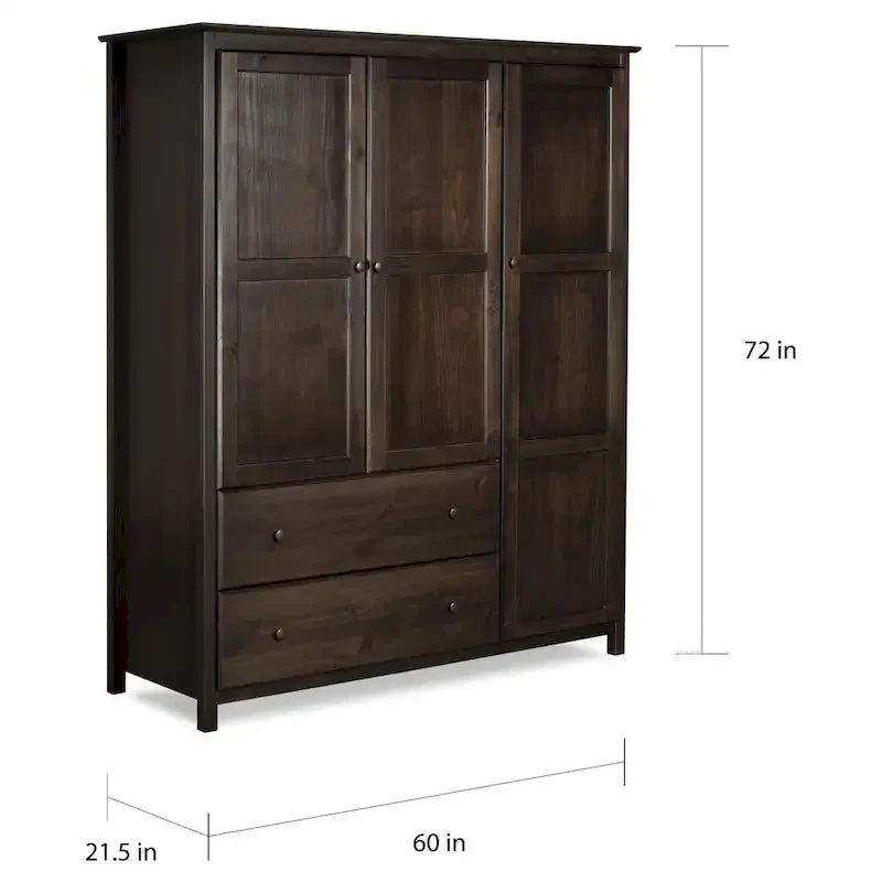 Grain Wood Furniture Armoire Shaker en bois à 3 portes - 60x72x22