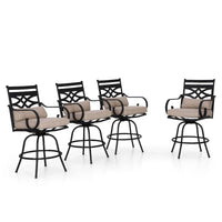 Ensemble de 4 chaises de bar de patio pivotantes en métal avec coussins pour l'extérieur
