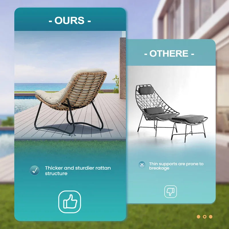 Chaises Papasan d'extérieur avec coussin en rotin PE, chaises cosy de patio avec table d'appoint