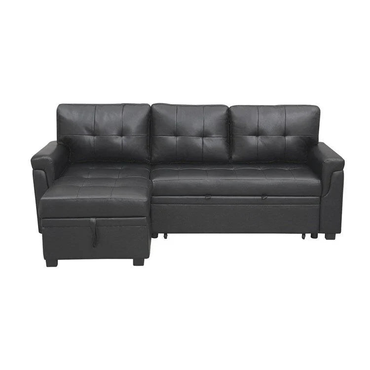 Canapé sectionnel convertible réversible avec lit escamotable, méridienne de rangement dissimulée et pieds durables
