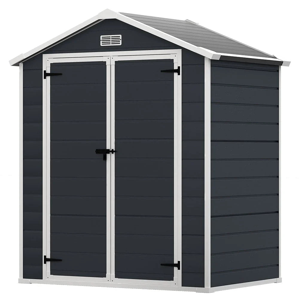 Abri de rangement extérieur en résine tout temps 6 pi x 4 pi/6 pi x 8 pi/8 pi x 6 pi/8 pi x 10 pi avec plancher, abri à outils Spire