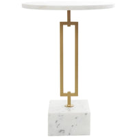 Table d'appoint géométrique en marbre avec support rectangulaire en métal doré - Blanc - Roche River Decor