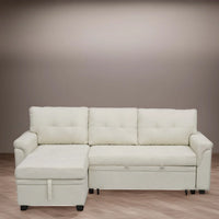 Canapé sectionnel réversible avec lit escamotable, méridienne de rangement dissimulée, pieds durables,