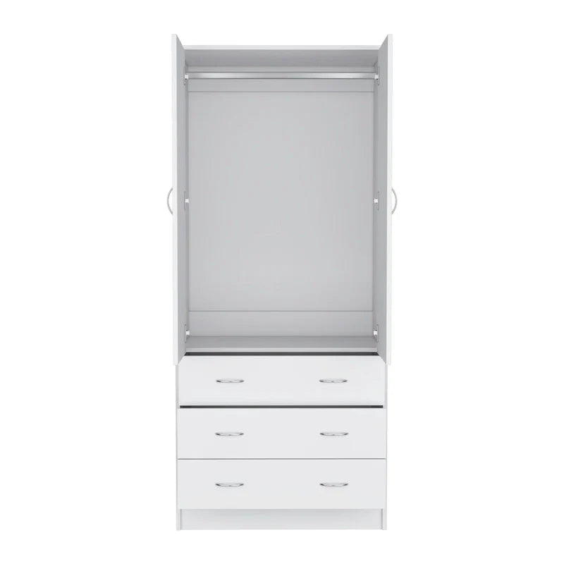 Armoire moderne à double porte 19 avec 3 tiroirs et 1 tringle de suspension pour chambre