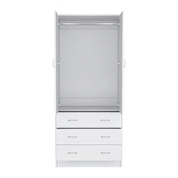 19 Armoire moderne à deux portes avec 3 tiroirs et 1 tringle de penderie pour chambre à coucher