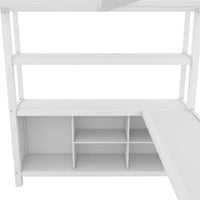Lit mezzanine en métal blanc cassé avec bureau et armoire - Grand lit