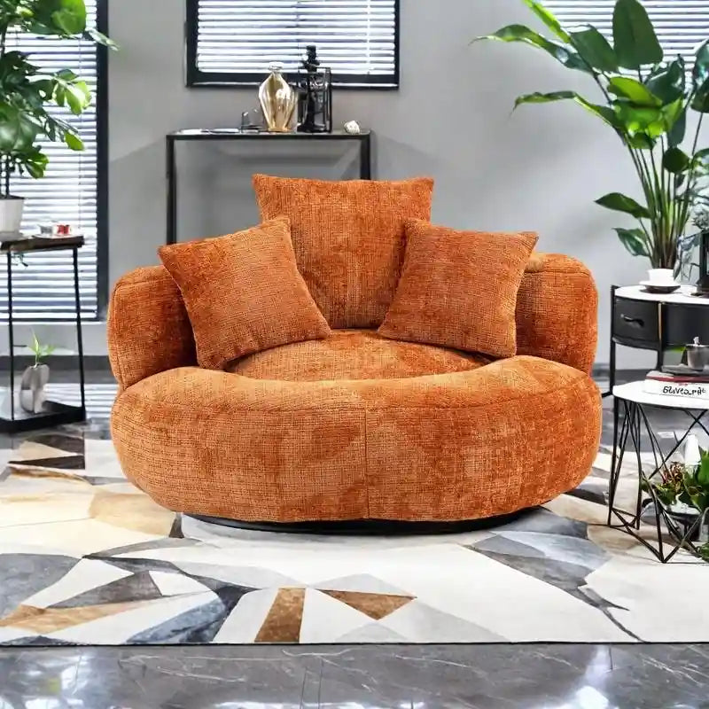 Canapé paresseux à dossier haut en chenille avec 3 coussins et pouf surdimensionné