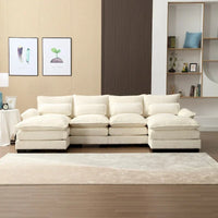 Canapé Sectionnel Canapé Nuage pour Salon, Canapé Moderne Forme U en Chenille/Bouclette, Canapé-Lit Modulable Confortable avec Double Méridienne
