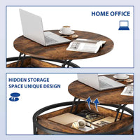Table basse ronde relevable Moasis Farmhouse avec rangement dissimulé et étagère
