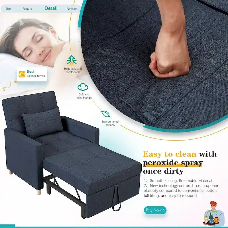 AECOJOY - Fauteuil convertible 3 en 1 avec coussin et dossier inclinable