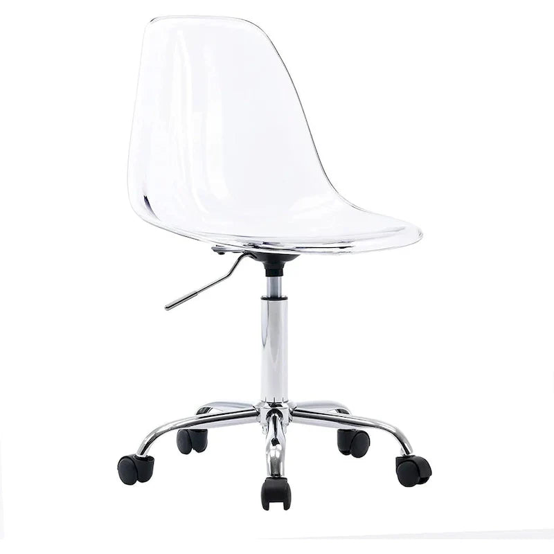 Chaise de bureau à roulettes sans accoudoirs, réglable en hauteur, en acrylique pivotant