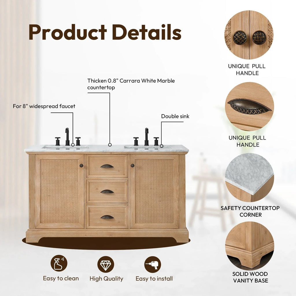 Hervas Meuble-lavabo avec dessus en marbre naturel sans miroir
