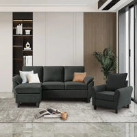 Canapé d'angle 3 places avec fauteuil et pouf pour salon
