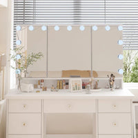 Coiffeuse LED de luxe avec 9 tiroirs, station de maquillage élégante