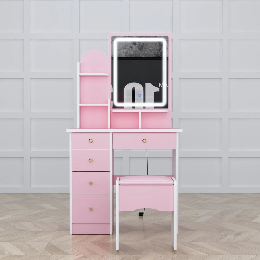 Ensemble coiffeuse table de maquillage avec lumière LED & miroir & tabouret