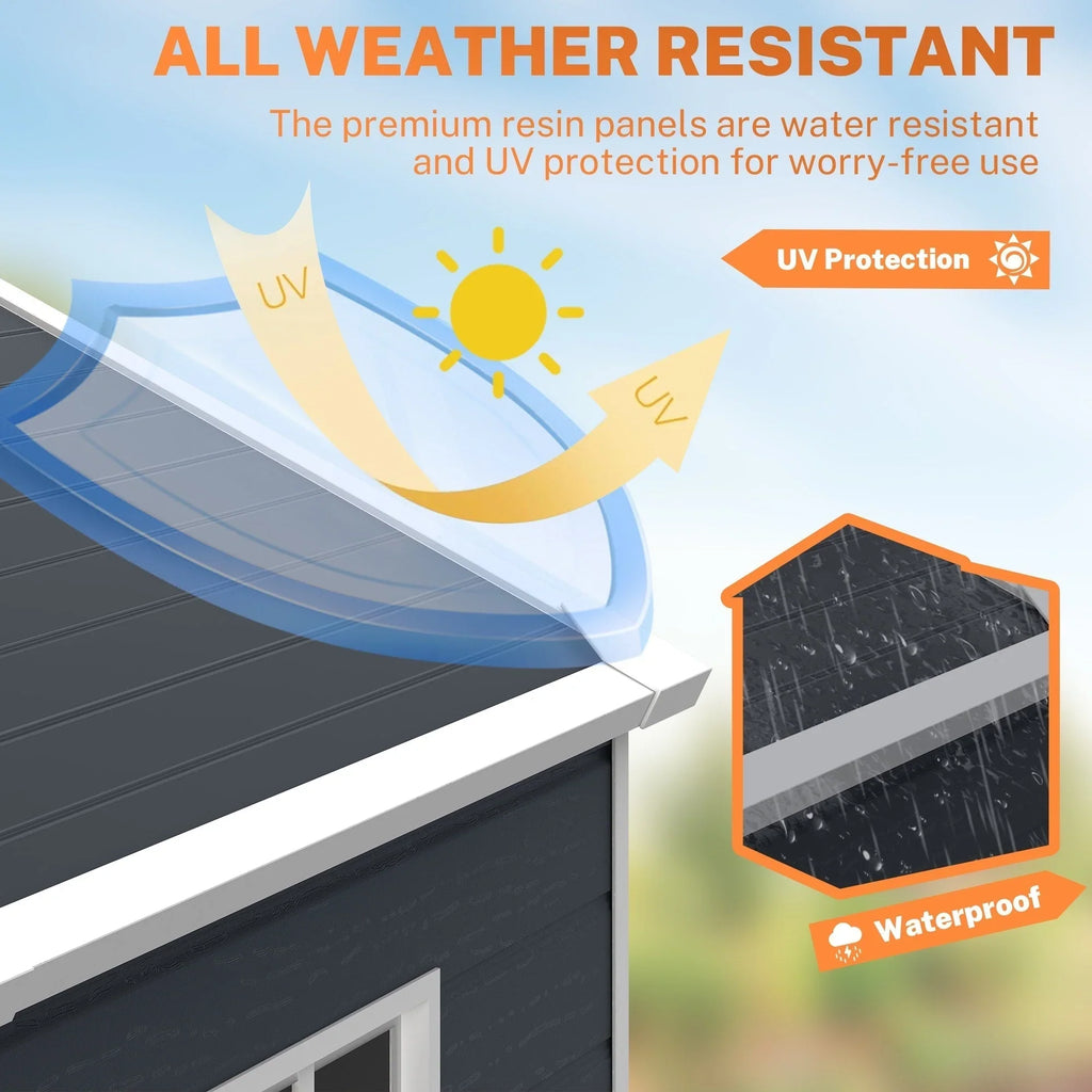 Abri de rangement extérieur en résine tout temps 6 pi x 4 pi/6 pi x 8 pi/8 pi x 6 pi/8 pi x 10 pi avec plancher, abri à outils Spire
