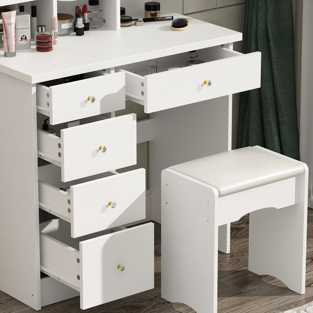 Ensemble coiffeuse table de maquillage avec lumière LED & miroir & tabouret