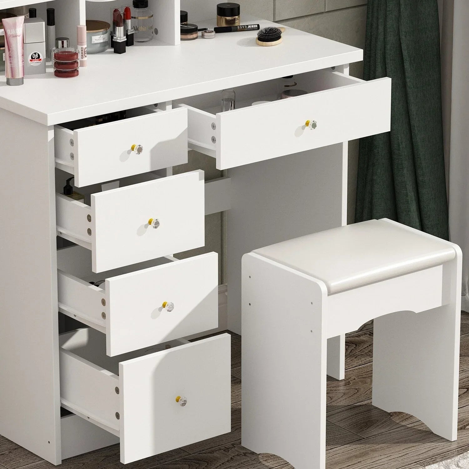 Ensemble coiffeuse table de maquillage avec lumière LED & miroir & tabouret