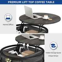 Table basse ronde relevable Moasis Farmhouse avec rangement dissimulé et étagère