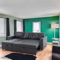 Canapé sectionnel réversible avec lit escamotable, méridienne de rangement dissimulée, pieds durables,