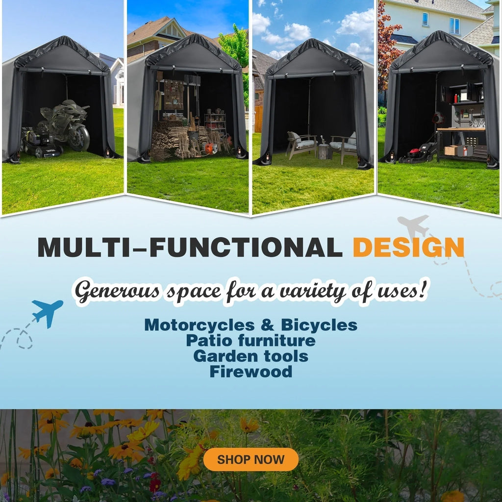 Abri de rangement extérieur et auvent carport : abri portable pour vélos, motos et rangement de jardin