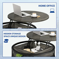 Table basse ronde relevable Moasis Farmhouse avec rangement dissimulé et étagère