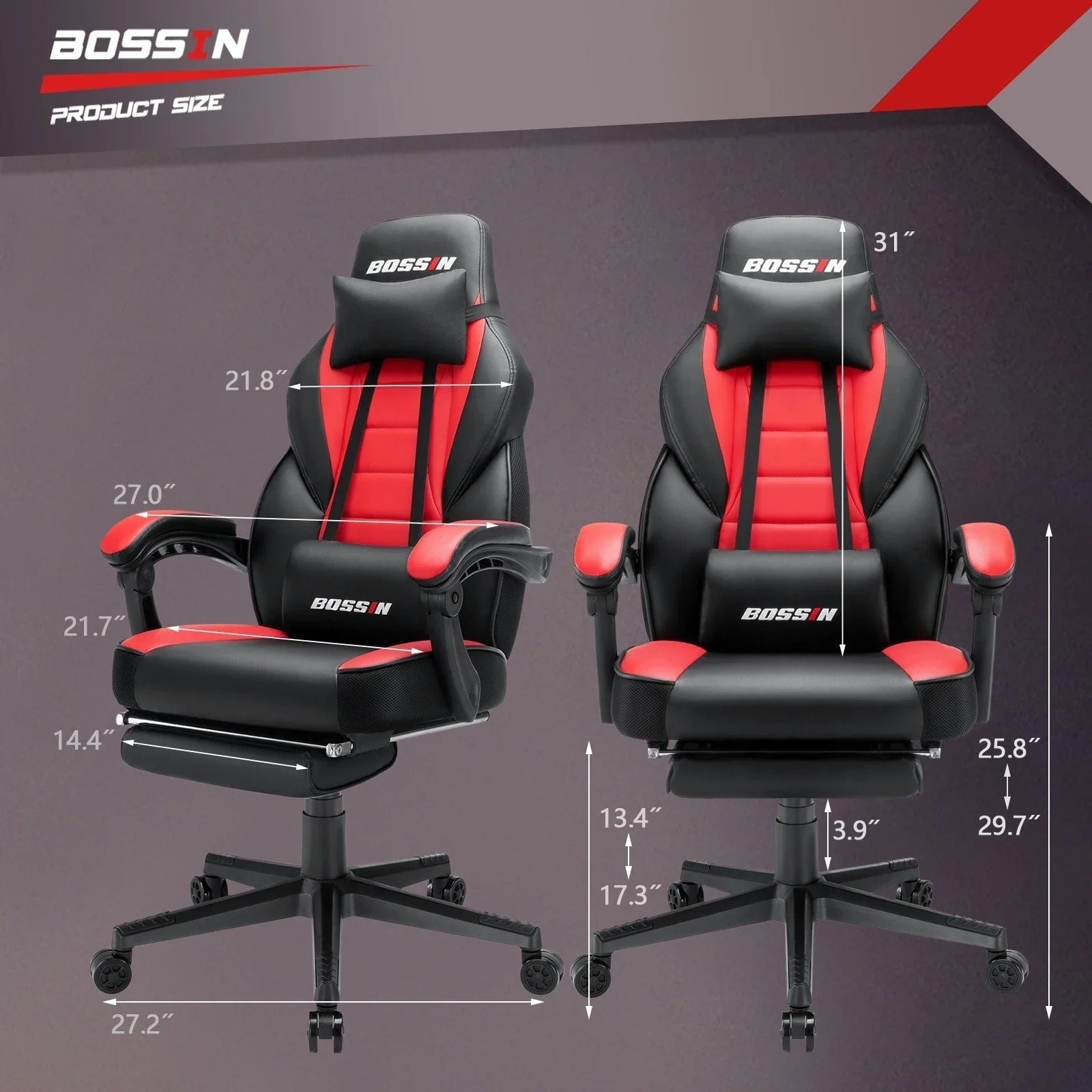 BOSSIN Chaise de gaming style racing, chaise de gamer grande et haute 300 lb à dossier haut chaise informatique
