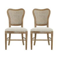 Chaises de salle à manger en bois d'hévéa de style fermier avec dossier en rotin (deux chaises par ensemble).