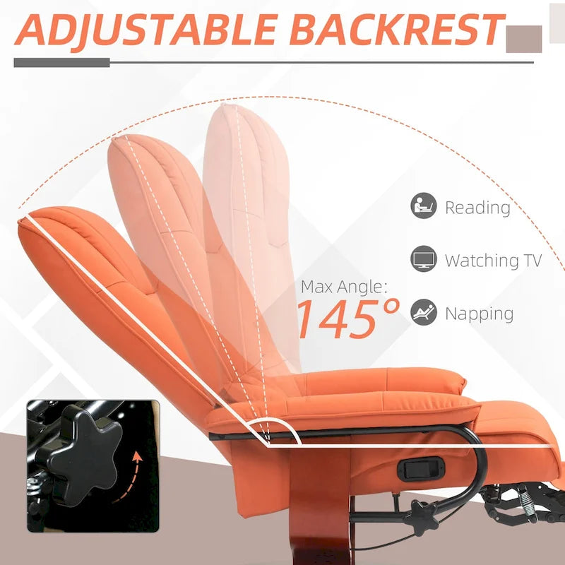 Fauteuil Inclinable HomCom en Similicuir Réglable Manuel à Base Pivotante avec Repose-Pieds Confortable et Relaxant
