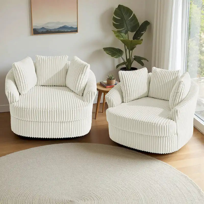 Lot de 2 fauteuils tonneau pivotants surdimensionnés 43 W en velours côtelé moelleux avec coussins