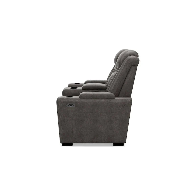 Signature Design by Ashley HyllMont Causeuse inclinable électrique grise avec console - 71.75 L x 39 P x 44 H