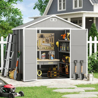 Abri de rangement extérieur en résine tout temps 6 pi x 4 pi/6 pi x 8 pi/8 pi x 6 pi/8 pi x 10 pi avec plancher, abri à outils Spire