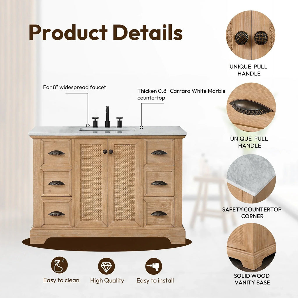 Hervas Meuble-lavabo avec dessus en marbre naturel sans miroir