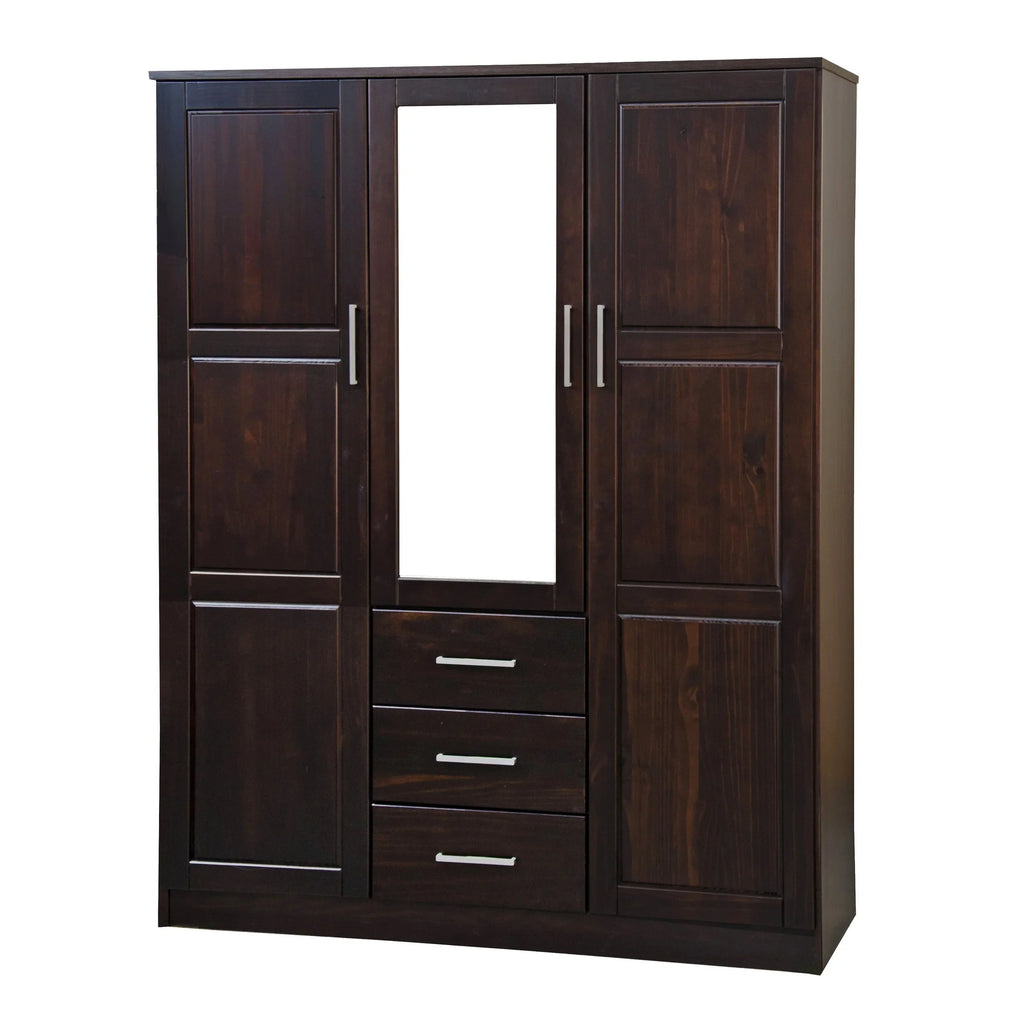 Palace Imports Armoire-penderie Cosmo 3 portes 100% bois massif avec portes en bois massif ou miroir