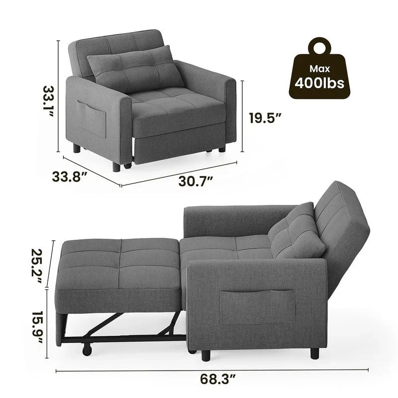 Canapé-lit réglable 3 en 1, fauteuil-canapé escamotable, lit pliant convertible pour salon