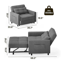 Canapé-lit réglable 3 en 1, fauteuil-canapé escamotable, lit pliant convertible pour salon
