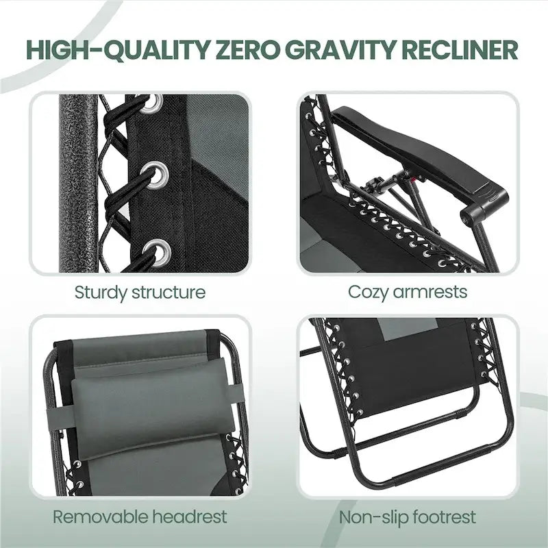 Yaheetech Lot de 2 chaises zéro gravité d'extérieur rembourrées 26in, chaise longue de patio de camping avec accoudoirs et oreiller