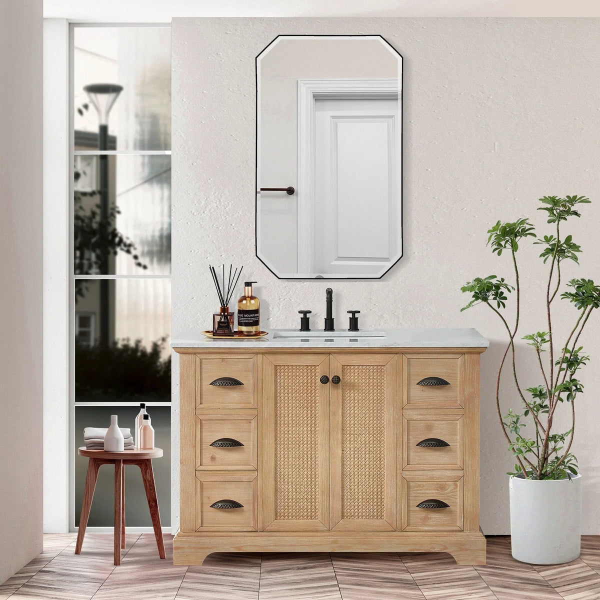 Hervas Meuble-lavabo avec dessus en marbre naturel sans miroir