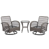 Ensemble de 3 chaises de jardin pivotantes et basculantes d'extérieur, ensemble de conversation de terrasse à 360 degrés