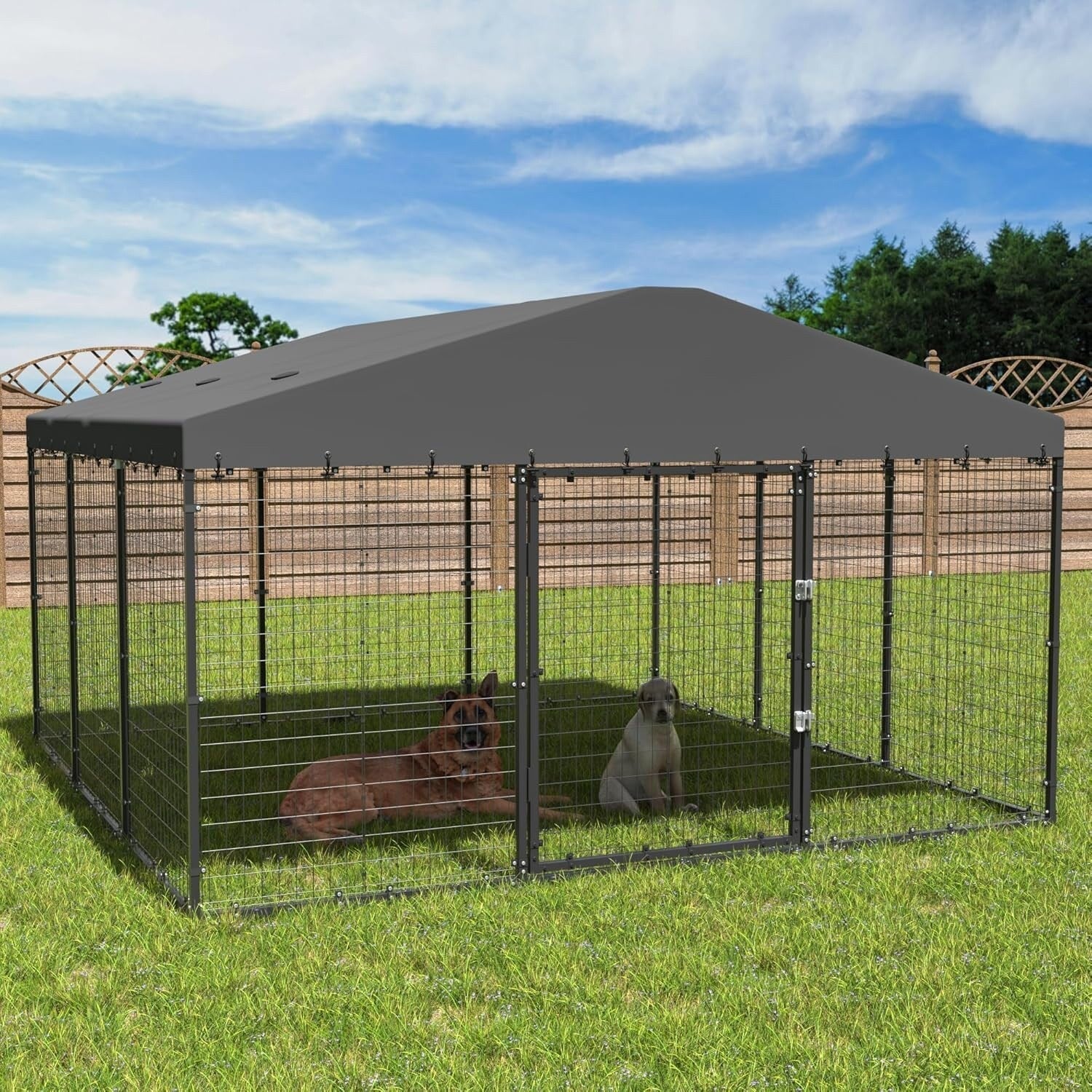 Grand chenil d'extérieur pour chien L 118 x P 118 x H 70, cage robuste pour chien avec toit imperméable