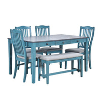 Ensemble de salle à manger 6 pièces en bois avec 4 chaises et un banc, table avec tiroir