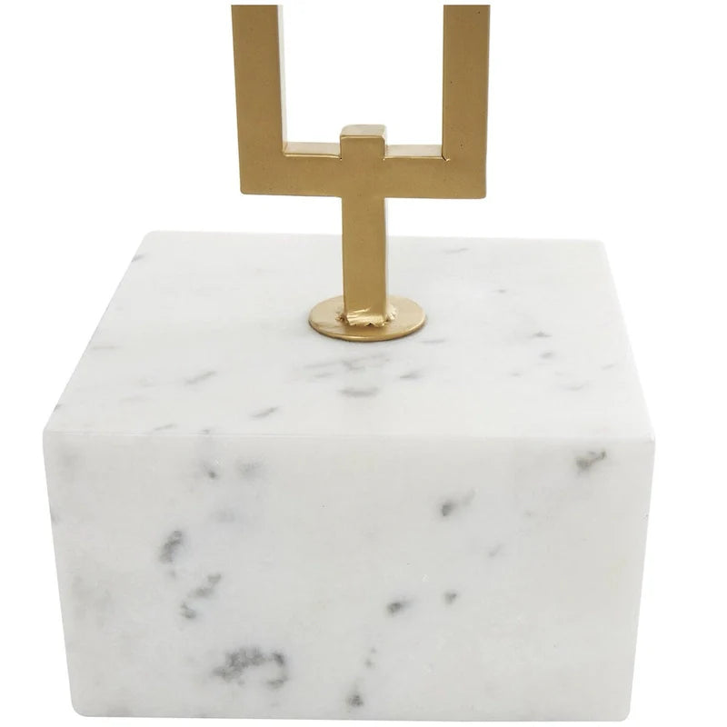 Table d'appoint géométrique en marbre avec support rectangulaire en métal doré - Blanc - Roche River Decor