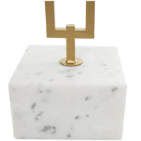 Table d'appoint géométrique en marbre avec support rectangulaire en métal doré - Blanc - Roche River Decor
