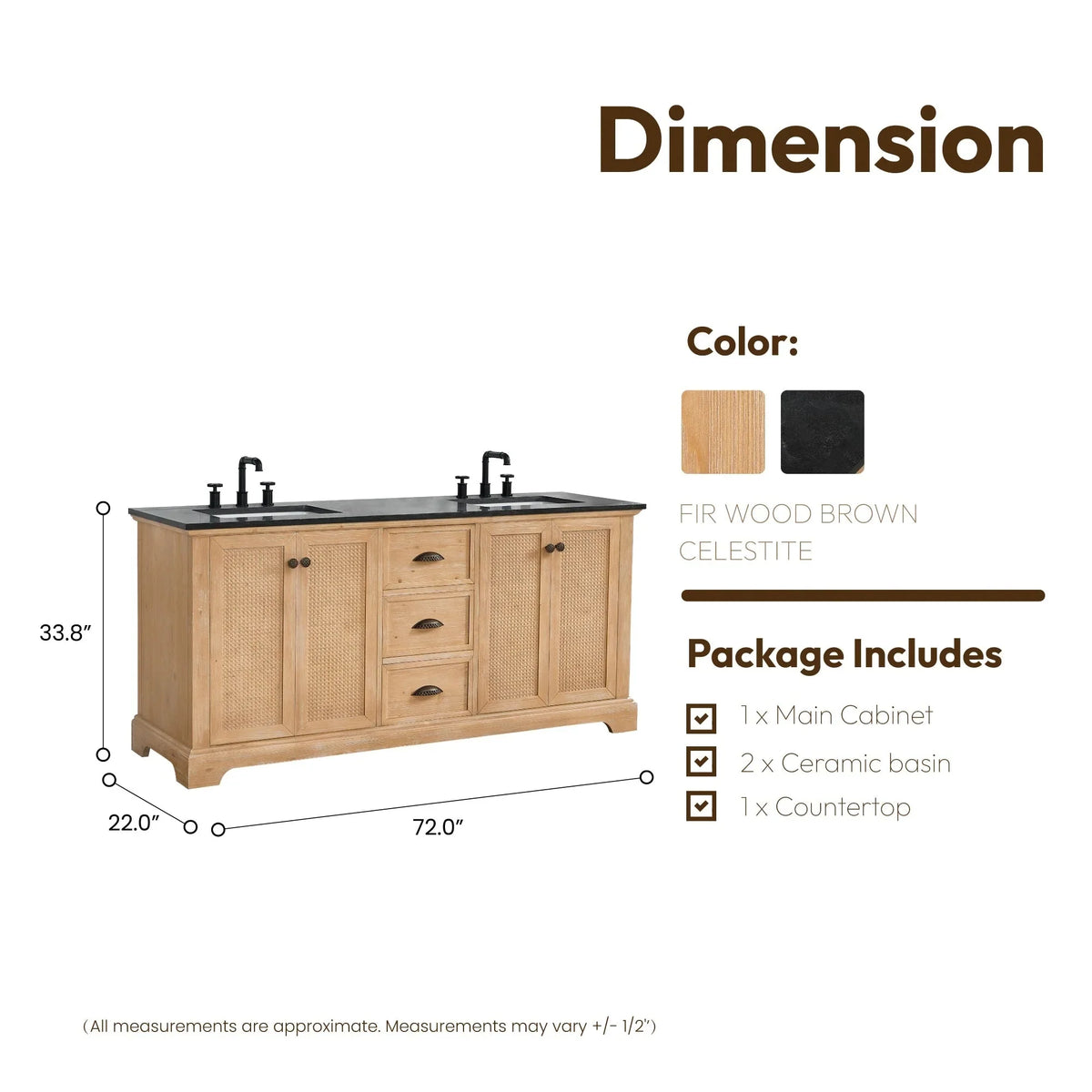 Hervas Meuble-lavabo avec dessus en marbre naturel sans miroir