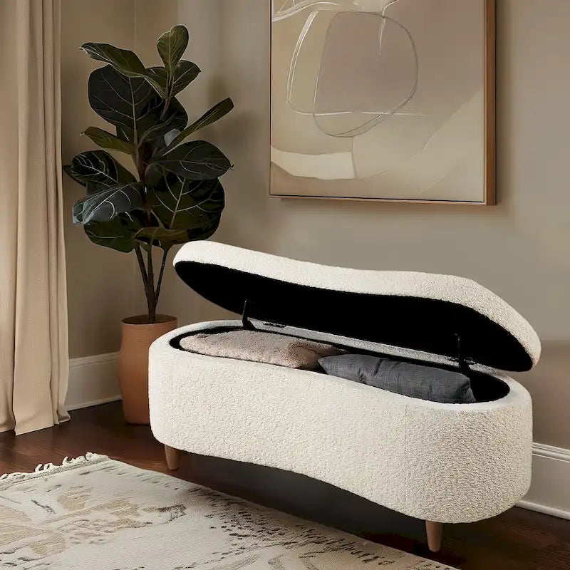 INK+IVY Bailey banc de rangement en bouclette taupe à dessus basculant