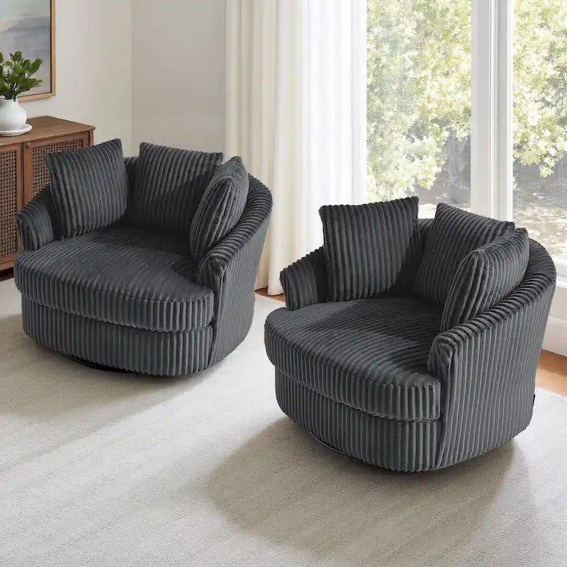 DREAMSIDEA - Lot de 2 fauteuils tonneau pivotants à accoudoirs encastrés à housse