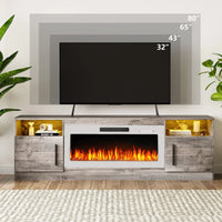 Bossin Meuble TV avec foyer 70 avec foyer électrique 36, meuble TV pour téléviseurs jusqu'à 80, LED 16 couleurs/meuble de divertissement