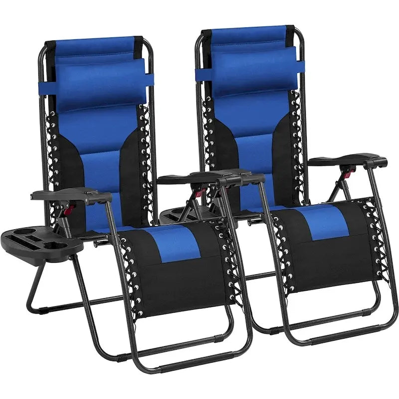 Yaheetech Lot de 2 chaises zéro gravité d'extérieur rembourrées 26in, chaise longue de patio de camping avec accoudoirs et oreiller