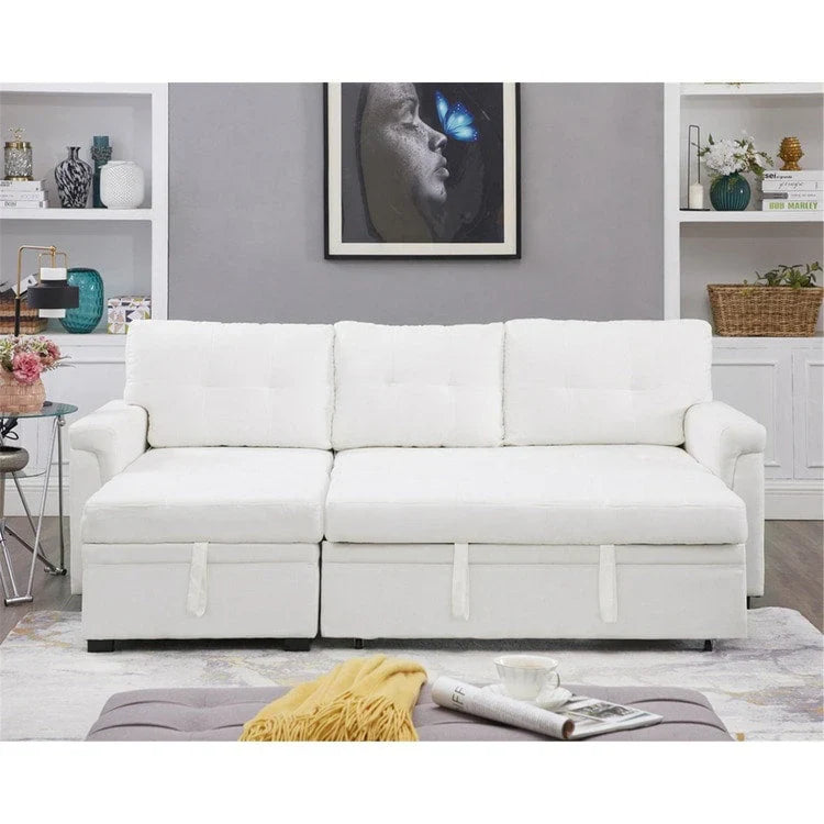 Canapé sectionnel convertible réversible avec lit escamotable, méridienne de rangement dissimulée et pieds durables